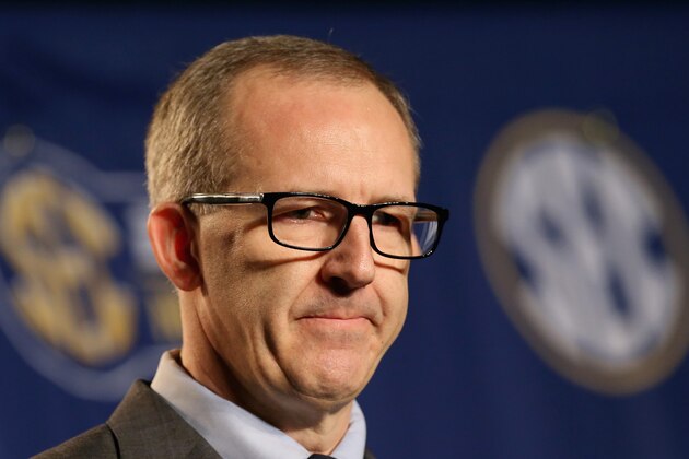 NASHVILLE, TN - MARCH 13:  Greg Sankey the new commissioner of the SEC talks to the media before the quaterfinals of the SEC Basketball Tournament at Bridgestone Arena on March 13, 2015 in Nashville, Tennessee.  (Photo by Andy Lyons/Getty Images)