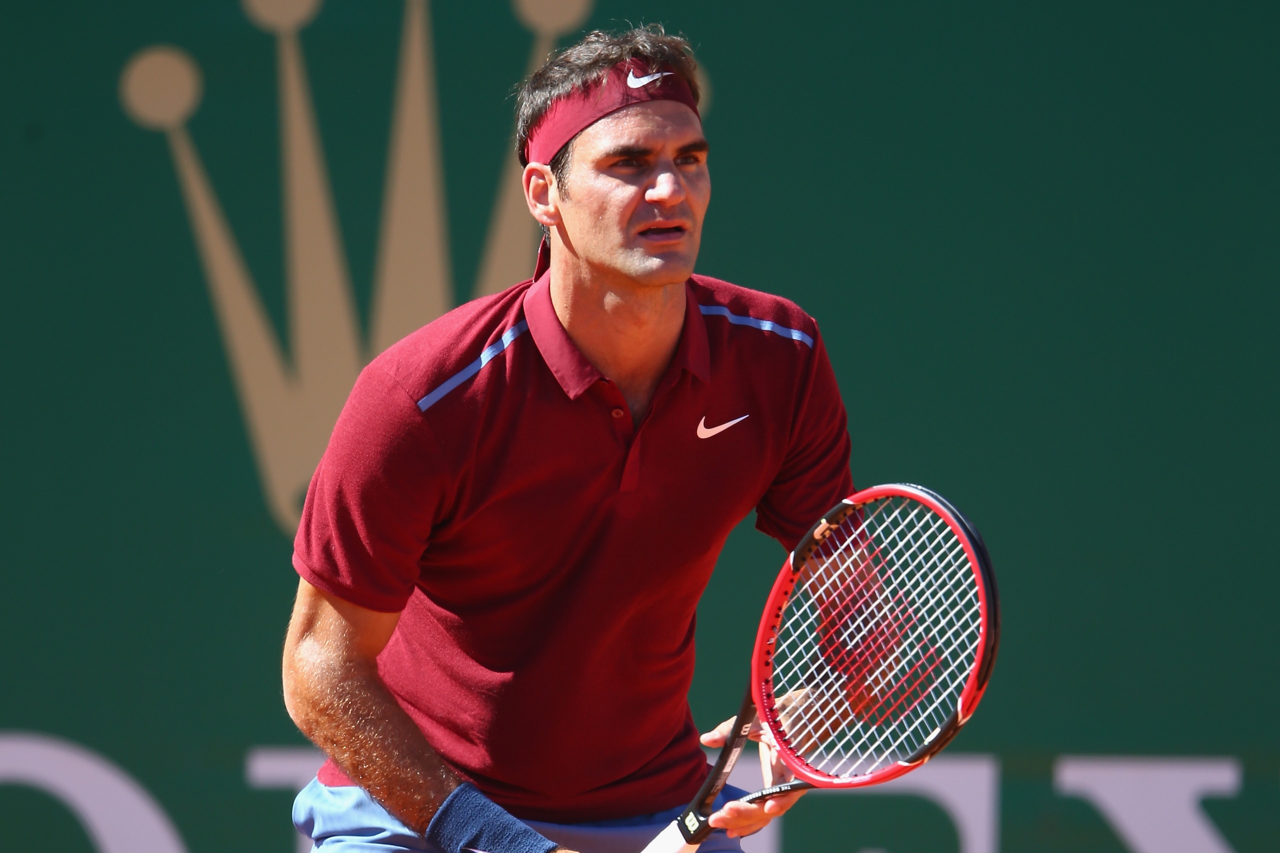 MONTE-CARLO, MONACO - APRIL 12:  Roger Federer of Switzerland during his second round match against Guillermo Garcia-Lopez of Spain during day three of the Monte Carlo Rolex Masters at Monte-Carlo Sporting Club on April 12, 2016 in Monte-Carlo, Monaco.  (Photo by Michael Steele/Getty Images)
