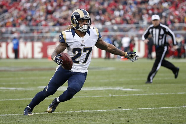 St. Louis Rams running back Tre Mason (27) against the San Francisco 49ers during an NFL football game in Santa Clara, Calif., Sunday, Jan. 3, 2016. (AP Photo/Tony Avelar)