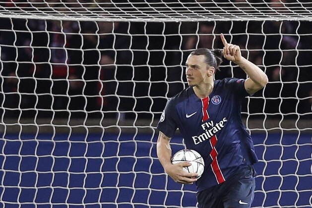 PSG's Zlatan Ibrahimovic collects the ball after scoring his side's first goal during the Champions League quarterfinal first leg soccer match between Paris St Germain and Manchester City at the Parc des Princes stadium in Paris, Wednesday, April 6, 2016. (AP Photo/Christophe Ena) PSG's Zlatan Ibrahimovic collects the ball after scoring his side's first goal during the Champions League quarterfinal first leg soccer match between Paris St Germain and Manchester City at the Parc des Princes stadium in Paris, Wednesday, April 6, 2016. (AP Photo/Christophe Ena)