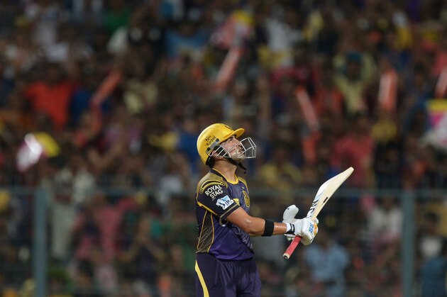 Kolkata Knight Riders cricketer Gautam Gambhir celebrates after scoring a half-century (50 runs) during the 2016 Indian Premier League (IPL) Twenty20 cricket match between Kolkata Knight Riders and Mumbai Indians at the Eden Gardens Cricket Stadium in Kolkata on April 13, 2016. ---- IMAGE RESTRICTED TO EDITORIAL USE - STRICTLY NO COMMERCIAL USE----- / AFP / Dibyangshu SARKAR / ---- IMAGE RESTRICTED TO EDITORIAL USE - STRICTLY NO COMMERCIAL USE-----        (Photo credit should read DIBYANGSHU SARKAR/AFP/Getty Images)