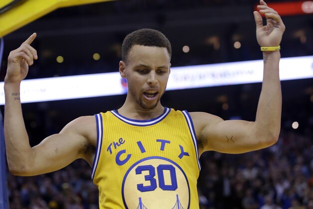 Golden State Warriors' Stephen Curry (30) during an NBA basketball game against the Minnesota Timberwolves Tuesday, April 5, 2016, in Oakland, Calif. Minnesota won 124-117 in overtime. (AP Photo/Marcio Jose Sanchez)
