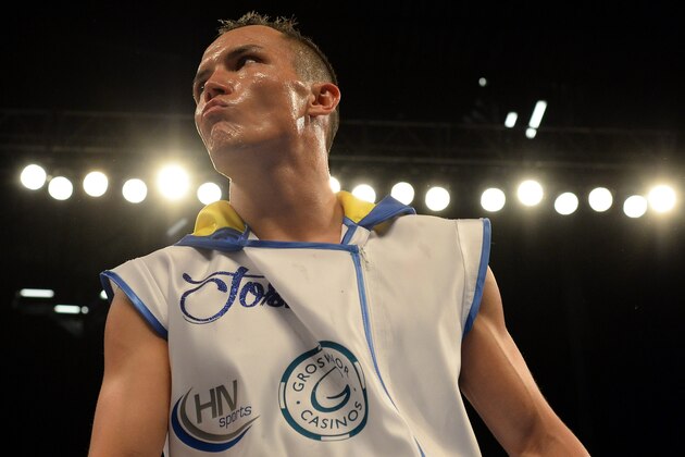 LEEDS, ENGLAND - SEPTEMBER 05:  Josh Warrington prepares for his fight against Joel Brunker during their Commonwealth and WBC International Featherweight title boxing contest at First Direct Arena on September 5, 2015 in Leeds, England.  (Photo by Nigel Roddis/Getty Images)