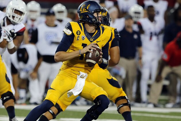 California quarterback Jared Goff (16) during the second half of an NCAA college football game against California, Saturday, Sept. 20, 2014, in Tucson, Ariz. (AP Photo/Rick Scuteri)