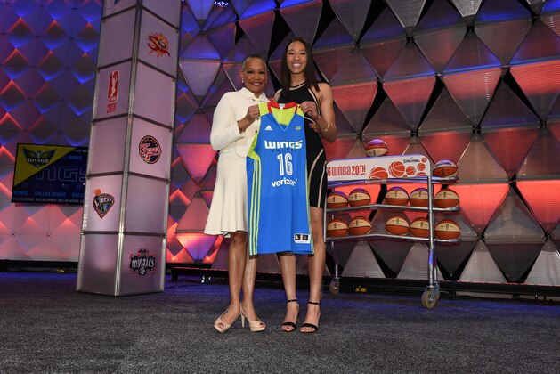 UNCASVILLE, CT - APRIL 14: WNBA President Lisa Borders poses with Aerial Powers after being drafted number five overall by the Dallas Wings during the 2016 WNBA Draft Presented By State Farm on April 14, 2016 at Mohegan Sun Arena in Uncasville, Connecticut. NOTE TO USER: User expressly acknowledges and agrees that, by downloading and/or using this Photograph, user is consenting to the terms and conditions of the Getty Images License Agreement. Mandatory Copyright Notice: Copyright 2016 NBAE (Photo by Brian Babineau/NBAE via Getty Images) UNCASVILLE, CT - APRIL 14: WNBA President Lisa Borders poses with Aerial Powers after being drafted number five overall by the Dallas Wings during the 2016 WNBA Draft Presented By State Farm on April 14, 2016 at Mohegan Sun Arena in Uncasville, Connecticut. NOTE TO USER: User expressly acknowledges and agrees that, by downloading and/or using this Photograph, user is consenting to the terms and conditions of the Getty Images License Agreement. Mandatory Copyright Notice: Copyright 2016 NBAE (Photo by Brian Babineau/NBAE via Getty Images)