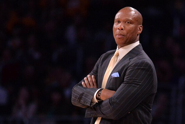 Mar 15, 2016; Los Angeles, CA, USA; Los Angeles Lakers head coach Byron Scott reacts during an NBA game against the Sacramento Kings at Staples Center. Mandatory Credit: Kirby Lee-USA TODAY Sports