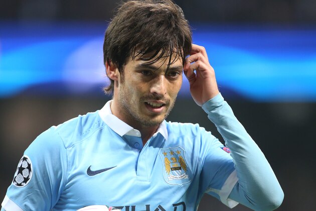 MANCHESTER, ENGLAND - APRIL 12: David Silva of Manchester City looks on during the UEFA Champions League quarter final second leg match between Manchester City and Paris Saint-Germain (PSG) at Etihad Stadium on April 12, 2016 in Manchester, United Kingdom. (Photo by Jean Catuffe/Getty Images)