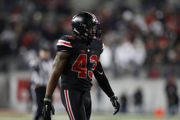 Ohio State linebacker Darron Lee (43) is seen during an NCAA college football game against Penn State Saturday, Oct. 17, 2015, in Columbus, Ohio. Ohio State beat Penn State 38-10. (AP Photo/Paul Vernon)