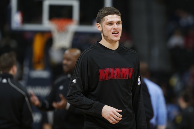 Miami Heat guard Tyler Johnson (8) during the first half of an NBA basketball game Friday, Jan. 15, 2016, in Denver. (AP Photo/David Zalubowski)