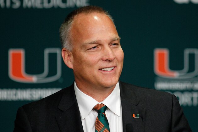 CORAL GABLES, FL - DECEMBER 04:  New University of Miami Hurricanes head football coach Mark Richt speaks after he was introduced at a press conference at the school on December 4, 2015 in Coral Gables, Florida.  (Photo by Joe Skipper/Getty Images)