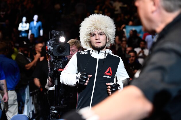 TAMPA, FL - APRIL 16:   Khabib Nurmagomedov prepares to enter the Octagon before facing Darrell Horcher in their lightweight bout during the UFC Fight Night event at Amalie Arena on April 16, 2016 in Tampa, Florida. (Photo by Jeff Bottari/Zuffa LLC/Zuffa LLC via Getty Images)