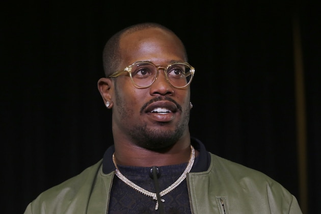 Denver Broncos linebacker Von Miller speaks at a news conference in San Francisco, Monday, Feb. 8, 2016. Miller was named Super Bowl MVP after the Broncos beat the Carolina Panthers 24-10 in Super Bowl 50. (AP Photo/Jeff Chiu)