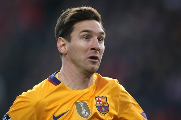 MADRID, SPAIN - APRIL 13: Lionel Messi of Barcelona looks on during the UEFA Champions League quarter final second leg match between Atletico Madrid and FC Barcelona at Vicente Calderon stadium on April 13, 2016 in Madrid, Spain. (Photo by Jean Catuffe/Getty Images)