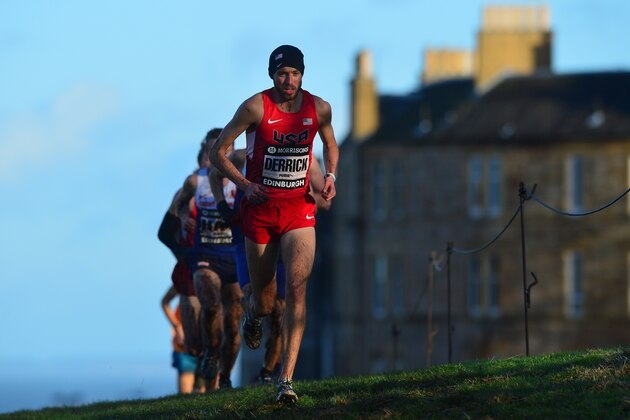 EDINBURGH, SCOTLAND - JANUARY 10 : Chris Derrick of USA competing in the senior men's race during the Great Edinburgh X Country at Holyrood Park on January 10, 2015 in Edinburgh Scotland. (Photo by Mark Runnacles/Getty Images)