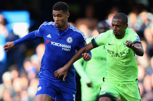 LONDON, ENGLAND - APRIL 16:  Fernandinho of Manchester City tackles Ruben Loftus-Cheek of Chelsea during the Barclays Premier League match between Chelsea and Manchester City at Stamford Bridge on April 16, 2016 in London, England.  (Photo by Bryn Lennon/Getty Images)