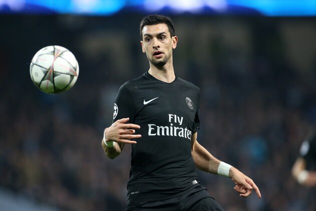 MANCHESTER, ENGLAND - APRIL 12: Javier Pastore of PSG in action during the UEFA Champions League quarter final second leg match between Manchester City and Paris Saint-Germain (PSG) at Etihad Stadium on April 12, 2016 in Manchester, United Kingdom. (Photo by Jean Catuffe/Getty Images)