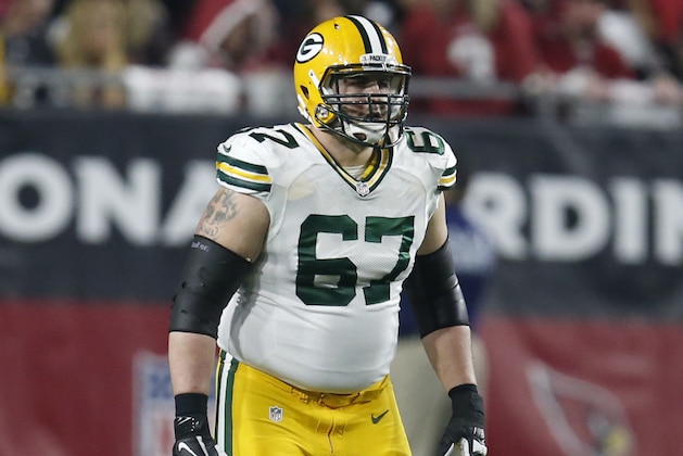 Green Bay Packers tackle Don Barclay (67) during an NFL divisional playoff football game against the Arizona Cardinals, Saturday, Jan. 16, 2016, in Glendale, Ariz. (AP Photo/Rick Scuteri)
