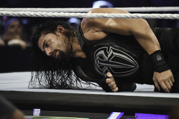 MIAMI, FL- SEPTEMBER 01: Roman Reigns looks on during the WWE Smackdown on September 1, 2015 at the American Airlines Arena in Miami, Florida.  (Photo by Ron ElkmanSports Imagery/Getty Images)