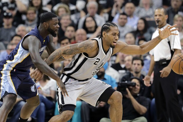 Memphis Grizzlies forward Lance Stephenson, left, knocks the ball away from San Antonio Spurs forward Kawhi Leonard (2) during the first half in Game 1 of a first-round NBA basketball playoff series, Sunday, April 17, 2016, in San Antonio. (AP Photo/Eric Gay) Memphis Grizzlies forward Lance Stephenson, left, knocks the ball away from San Antonio Spurs forward Kawhi Leonard (2) during the first half in Game 1 of a first-round NBA basketball playoff series, Sunday, April 17, 2016, in San Antonio. (AP Photo/Eric Gay)