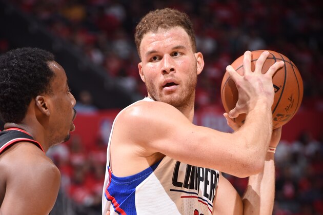 LOS ANGELES, CA - APRIL 17:  Blake Griffin #32 of the Los Angeles Clippers handles the ball against the Portland Trail Blazers in Game One of the Western Conference Quarterfinals during the 2016 NBA Playoffs on April 17, 2016 at STAPLES Center in Los Angeles, California. NOTE TO USER: User expressly acknowledges and agrees that, by downloading and/or using this Photograph, user is consenting to the terms and conditions of the Getty Images License Agreement. Mandatory Copyright Notice: Copyright 2016 NBAE (Photo by Andrew D. Bernstein/NBAE via Getty Images)