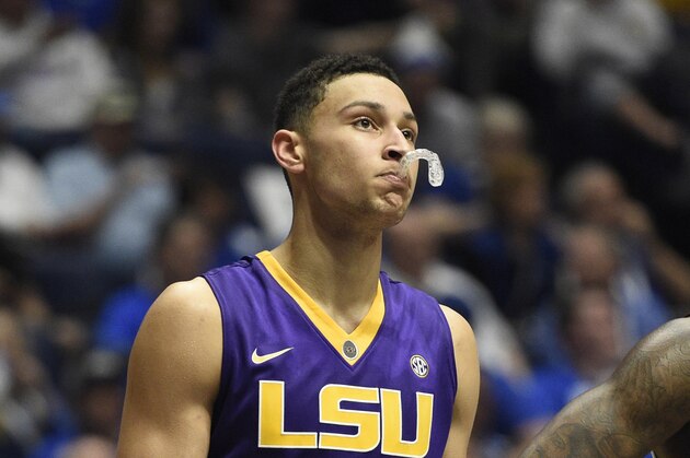 Mar 12, 2016; Nashville, TN, USA; LSU Tigers forward Ben Simmons (25) looks on after his third foul in the first half against the Texas A&M Aggies during the SEC conference tournament at Bridgestone Arena. Mandatory Credit: Christopher Hanewinckel-USA TODAY Sports