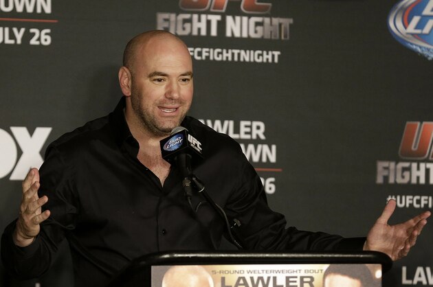 UFC President Dana White speaks at a news conference after a UFC event in San Jose, Calif., Saturday, July 26, 2014. (AP Photo/Jeff Chiu)