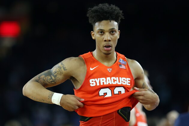 HOUSTON, TEXAS - APRIL 02:  Malachi Richardson #23 of the Syracuse Orange reacts after the North Carolina Tar Heels defeated the Syracuse Orange 83-66 in the NCAA Men's Final Four Semifinal at NRG Stadium on April 2, 2016 in Houston, Texas.  (Photo by Streeter Lecka/Getty Images)