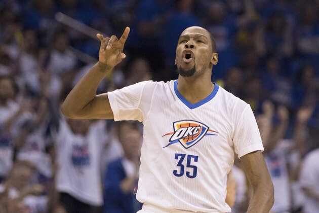 OKLAHOMA CITY, OK - APRIL 16: Kevin Durant