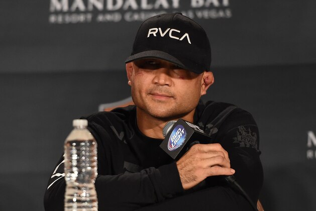 LAS VEGAS, NV - JULY 6:  BJ Penn speaks to the media during the Ultimate Fighter Finale post fight press conference inside the Mandalay Bay Events Center on July 6, 2014 in Las Vegas, Nevada. (Photo by Jeff Bottari/Zuffa LLC/Zuffa LLC via Getty Images)