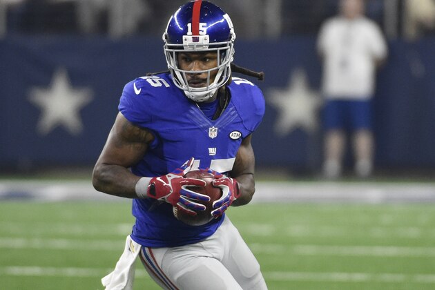 New York Giants wide receiver Preston Parker (15) runs a play during an NFL football game against the Dallas Cowboys in Arlington, Texas on September 13, 2015. (AP Photo/ Michael Ainsworth)