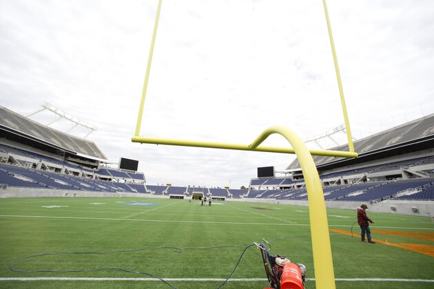 A view of the field of the new Citrus Bowl stadium is seen in Orlando, Fla., Wednesday, Nov. 19, 2014. Almost 10 months of renovations have increased the nearly 80-year-old stadium to a capacity to more than 65,000, while adding 6,000 club seats, 33 luxury suites and 10,000 square-foot party deck. (AP Photo/John Raoux)