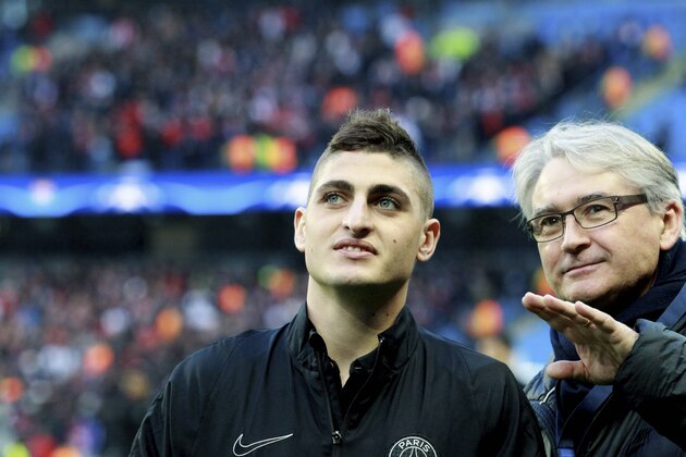 MANCHESTER, ENGLAND - APRIL 12:  Marco Verratti of Paris Saint-Germain reacts during the UEFA Champions League Quarter Final second leg match between Manchester City FC and Paris Saint-Germain at the Etihad Stadium on April 12, 2016 in Manchester, United Kingdom.  (Photo by Xavier Laine/Getty Images )