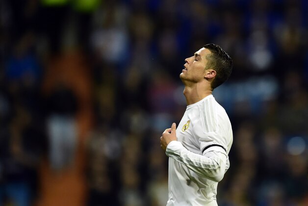 Real Madrid's Portuguese forward Cristiano Ronaldo looks upwards during the Spanish league football match Real Madrid vs Villarreal at the Santiago Bernabeu stadium in Madrid on April 20, 2016. / AFP / PIERRE-PHILIPPE MARCOU        (Photo credit should read PIERRE-PHILIPPE MARCOU/AFP/Getty Images)