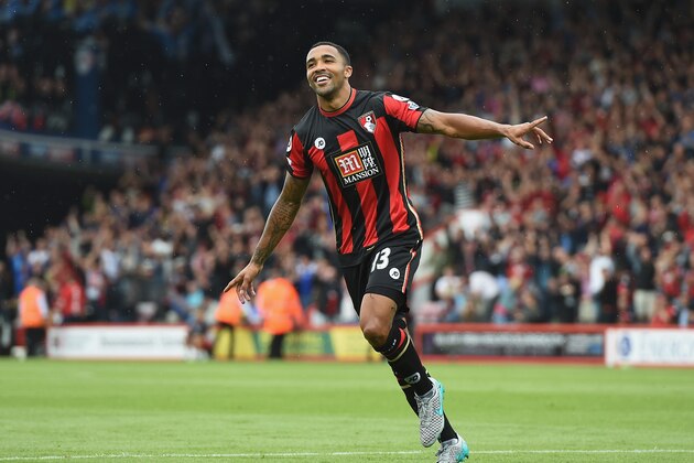 BOURNEMOUTH, ENGLAND - AUGUST 29:  Callum Wilson of Bournemouth celebrates scoring his team's first goal during the Barclays Premier League match between A.F.C. Bournemouth and Leicester City at Vitality Stadium on August 29, 2015 in Bournemouth, England.  (Photo by Michael Regan/Getty Images)
