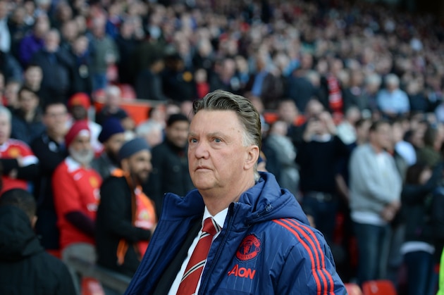 Manchester United's Dutch manager Louis van Gaal looks on before the English Premier League football match between Manchester United and Crystal Palace at Old Trafford in Manchester, north west England, on April 20, 2016. / AFP / OLI SCARFF / RESTRICTED TO EDITORIAL USE. No use with unauthorized audio, video, data, fixture lists, club/league logos or 'live' services. Online in-match use limited to 75 images, no video emulation. No use in betting, games or single club/league/player publications.  /         (Photo credit should read OLI SCARFF/AFP/Getty Images)