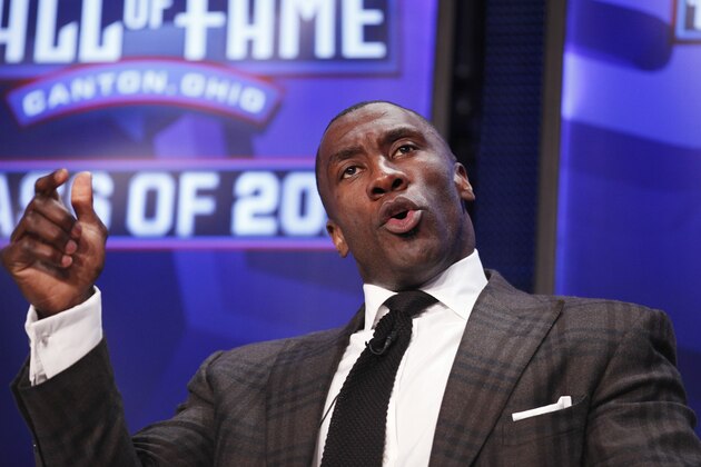 DALLAS, TX - FEBRUARY 5: Shannon Sharpe looks on after being inducted into the 2011 Pro Football Hall of Fame class during an announcement at the Super Bowl XLV media center on February 5, 2011 in Dallas, Texas. (Photo by Joe Robbins/Getty Images)