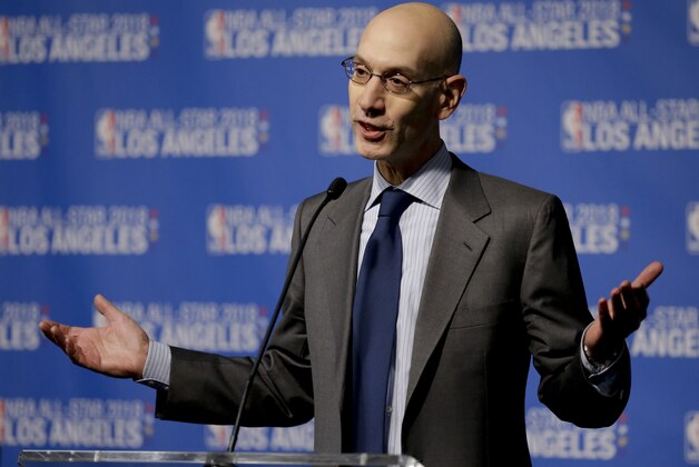 NBA Commissioner Adam Silver announces that Los Angeles will host the 2018 NBA All-Star game at Staples Center, in Los Angeles, Tuesday, March 22, 2016. (AP Photo/Chris Carlson)