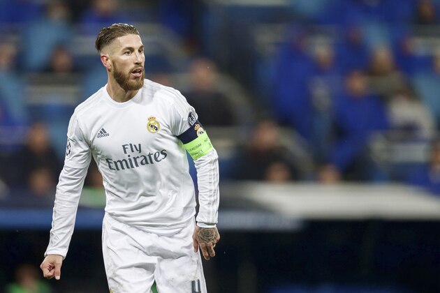 Sergio Ramos of Real Madrid during the UEFA Champions League quarter-final match between  Real Madrid and VfL Wolfsburg on April 12, 2016 at the Santiago Bernabeu stadium in Madrid, Spain.(Photo by VI Images via Getty Images)