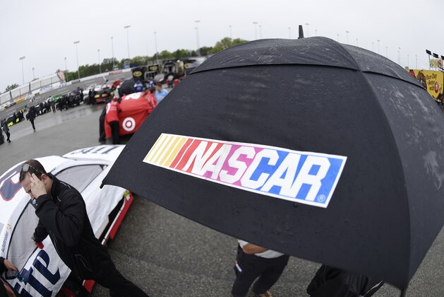 RICHMOND, VA - APRIL 22:  A detailed view of an umbrella in the garage area as it rains at Richmond International Raceway on April 22, 2016 in Richmond, Virginia.  (Photo by Rainier Ehrhardt/Getty Images)