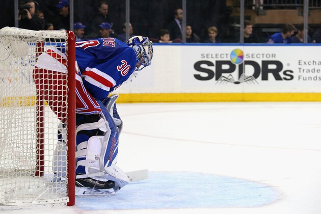 NEW YORK, NY - APRIL 21: Henrik Lundqvist #30 of the New York Rangers pauses following a first period goal by Conor Sheary #43 of the Pittsburgh Penguins which put the Rangers in a 3-0 hole in Game Four of the Eastern Conference First Round during the 2016 NHL Stanley Cup Playoffs at Madison Square Garden on April 21, 2016 in New York City. (Photo by Bruce Bennett/Getty Images) NEW YORK, NY - APRIL 21: Henrik Lundqvist #30 of the New York Rangers pauses following a first period goal by Conor Sheary #43 of the Pittsburgh Penguins which put the Rangers in a 3-0 hole in Game Four of the Eastern Conference First Round during the 2016 NHL Stanley Cup Playoffs at Madison Square Garden on April 21, 2016 in New York City. (Photo by Bruce Bennett/Getty Images)