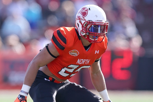 Jan 30, 2016; Mobile, AL, USA; North squad safety Miles Killebrew of Southern Utah (25) in the second quarter of the Senior Bowl at Ladd-Peebles Stadium. Mandatory Credit: Chuck Cook-USA TODAY Sports