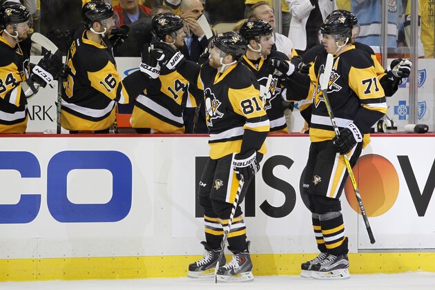 PITTSBURGH, PA - APRIL 23:  Phil Kessel #81 of the Pittsburgh Penguins celebrates after scoring in the first period in Game Five of the Eastern Conference First Round against the New York Rangers during the 2016 NHL Stanley Cup Playoffs at Consol Energy Center on April 23, 2016 in Pittsburgh, Pennsylvania.  (Photo by Justin K. Aller/Getty Images)