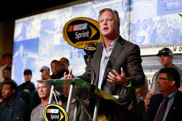DAYTONA BEACH, FL - FEBRUARY 21: CEO and Chairman of NASCAR, Brian France, speaks during the drivers meting prior to the NASCAR Sprint Cup Series DAYTONA 500 at Daytona International Speedway on February 21, 2016 in Daytona Beach, Florida.  (Photo by Matt Sullivan/Getty Images)