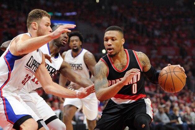 LOS ANGELES, CA - APRIL 20: Damian Lillard LOS ANGELES, CA - APRIL 20: Damian Lillard