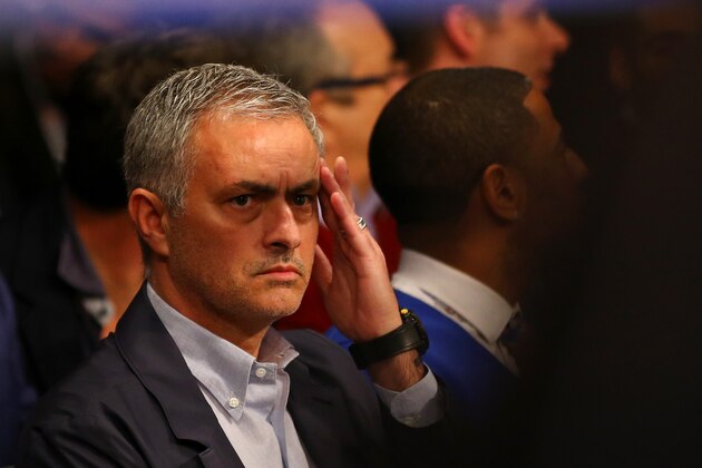 LONDON, ENGLAND - APRIL 09:  Football manager Jose Mourinho watches the IBF World Featherweight title fight between Eric Hunter of the United States and Lee Selby of Wales during at The O2 Arena on April 9, 2016 in London, England.  (Photo by Richard Heathcote/Getty Images)