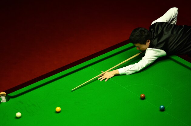 SHEFFIELD, ENGLAND - APRIL 20:  Ding Junhui of China plays a shot during his first round match against Martin Gould of England on day 5 of the World Snooker Championship at The Crucible Theatre on April 20, 2016 in Sheffield, England.  (Photo by Dan Mullan/Getty Images)