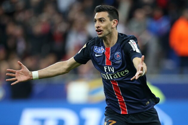 PARIS, FRANCE - APRIL 23: Javier Pastore of PSG celebrates his goal during the French League Cup final (finale de la Coupe de la Ligue) between Paris Saint-Germain (PSG) and Lille OSC (LOSC) at Stade de France on April 23, 2016 in Saint-Denis nearby Paris. (Photo by Jean Catuffe/Getty Images)
