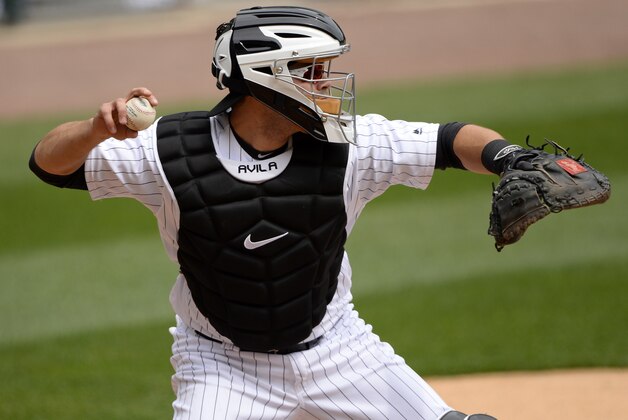 CHICAGO - APRIL 20:  Alex Avila #31 of the Chicago White Sox throws the ball to second base against the Los Angeles Angels of Anaheim on April 20, 2016 at U.S. Cellular Field in Chicago, Illinois.  The White Sox defeated the Angels 2-1.  (Photo by Ron Vesely/MLB Photos via Getty Images)