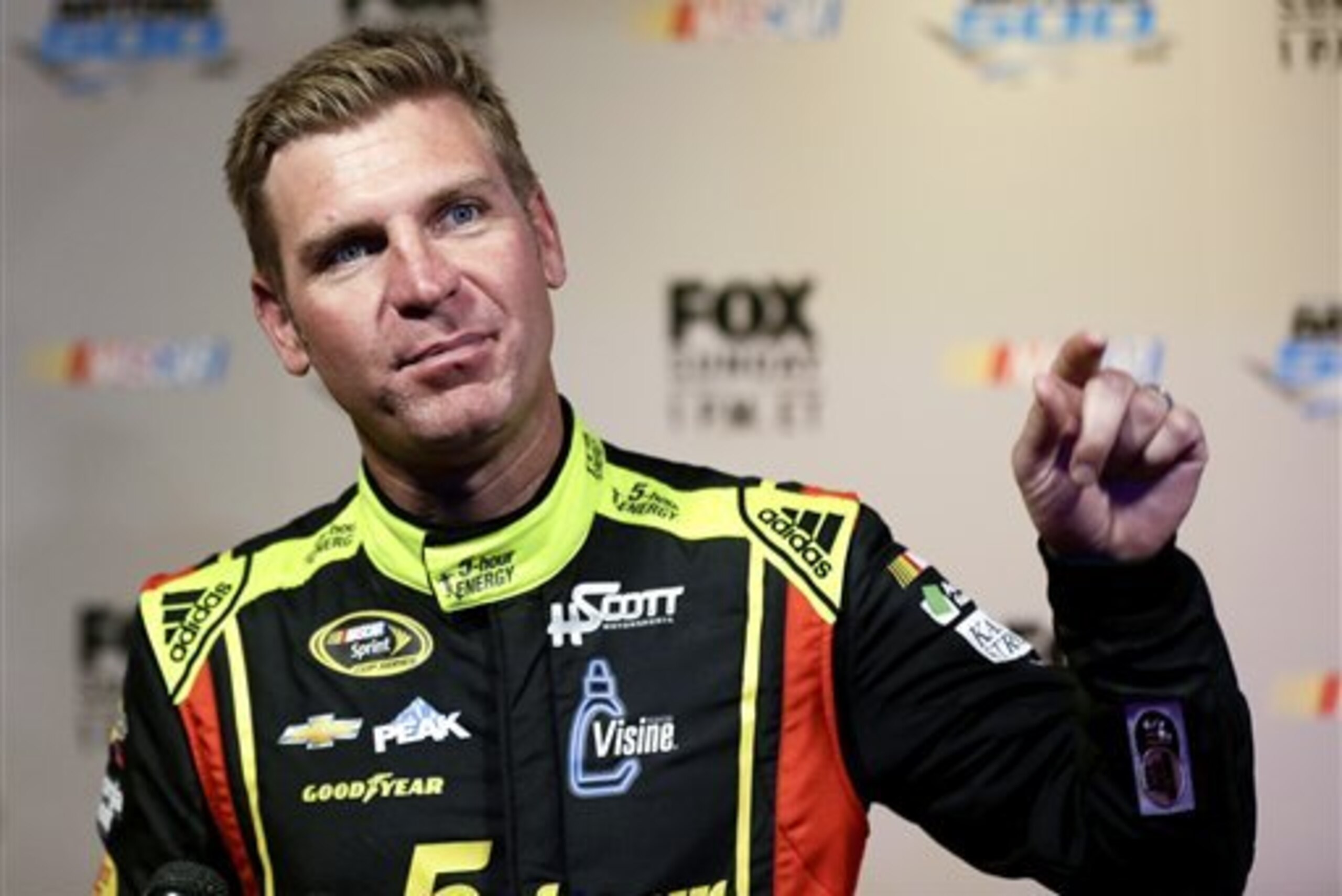 Clint Bowyer at NASCAR media day at Daytona International Speedway, Tuesday, Feb. 16, 2016, in Daytona Beach, Fla. (AP Photo/John Raoux)