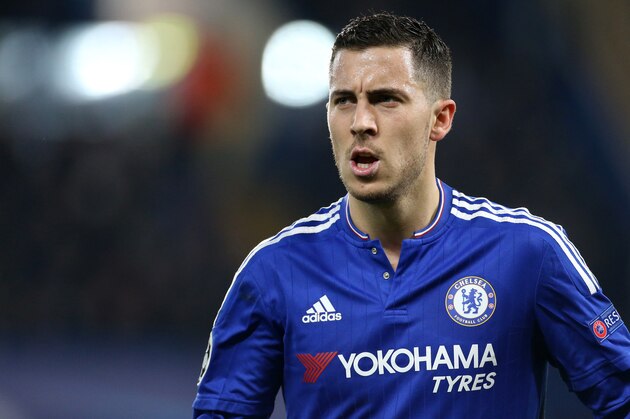 LONDON, ENGLAND - MARCH 9: Eden Hazard of Chelsea looks on during the UEFA Champions League round of 16 second leg match between Chelsea FC and Paris Saint-Germain at Stamford Bridge stadium on March 9, 2016 in London, England. (Photo by Jean Catuffe/Getty Images)